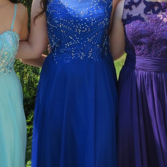 Royal Blue Sequinned Bodice Backless Prom Dress - Picture 12 of 12